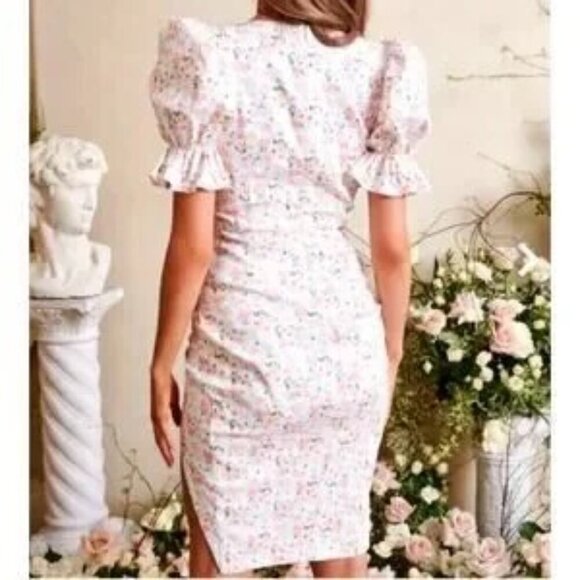 Lavish Alice Dress Size 8 Puff Sleeve Lace Trim Midi NWT $250 - Picture 8 of 9